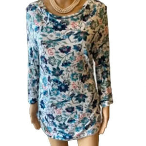 Talbots Floral Print Stretch Casual Blouse Top Women Size L